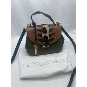 Giorgia Milani Leather Crossbody Handbag Leopard Stripe Italy w/ Dust‎ Cover